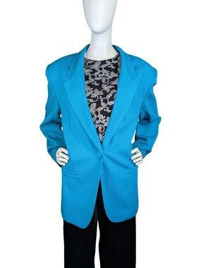 Vintage Braemar Wool Turquoise Power Blazer Statement Officecore Size 14 L/XL